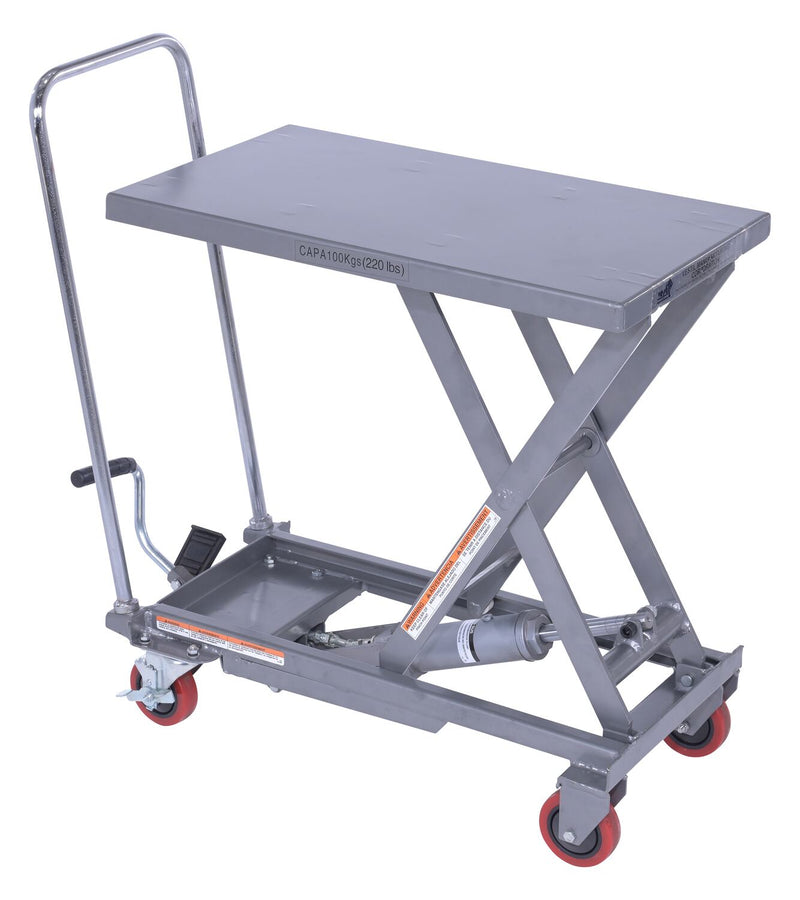 Vestil CART-200-ALUM Aluminum Hydraulic Elevating Cart with Foot Pump 15-3/4 In. x 27 In. 220 Lb. Capacity Silver - view 1