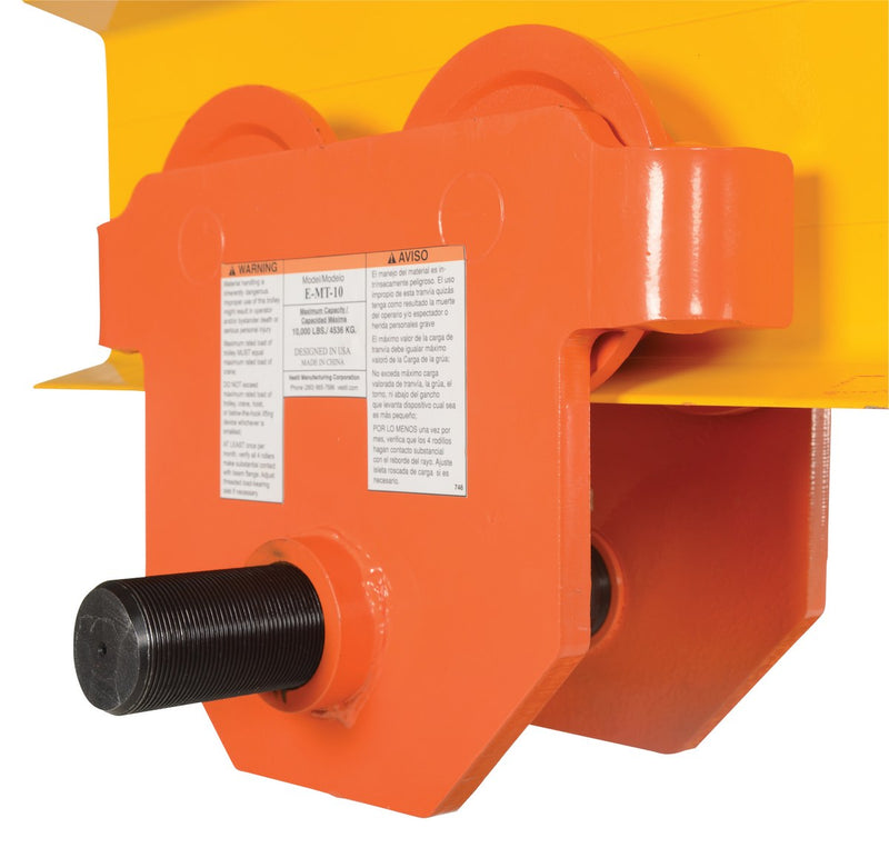 Vestil E-MT-10 Steel Push Eye Manual Trolley 10000 Lb. Capacity Orange - view 7