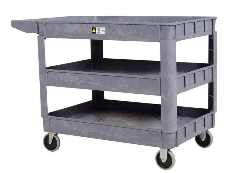Vestil PLSC-3-2436 Plastic Utility Service Cart 3 Shelves 45 In. x 25-1/2 In. x 33-1/2 In. 550 Lb. Capacity Gray - view 1