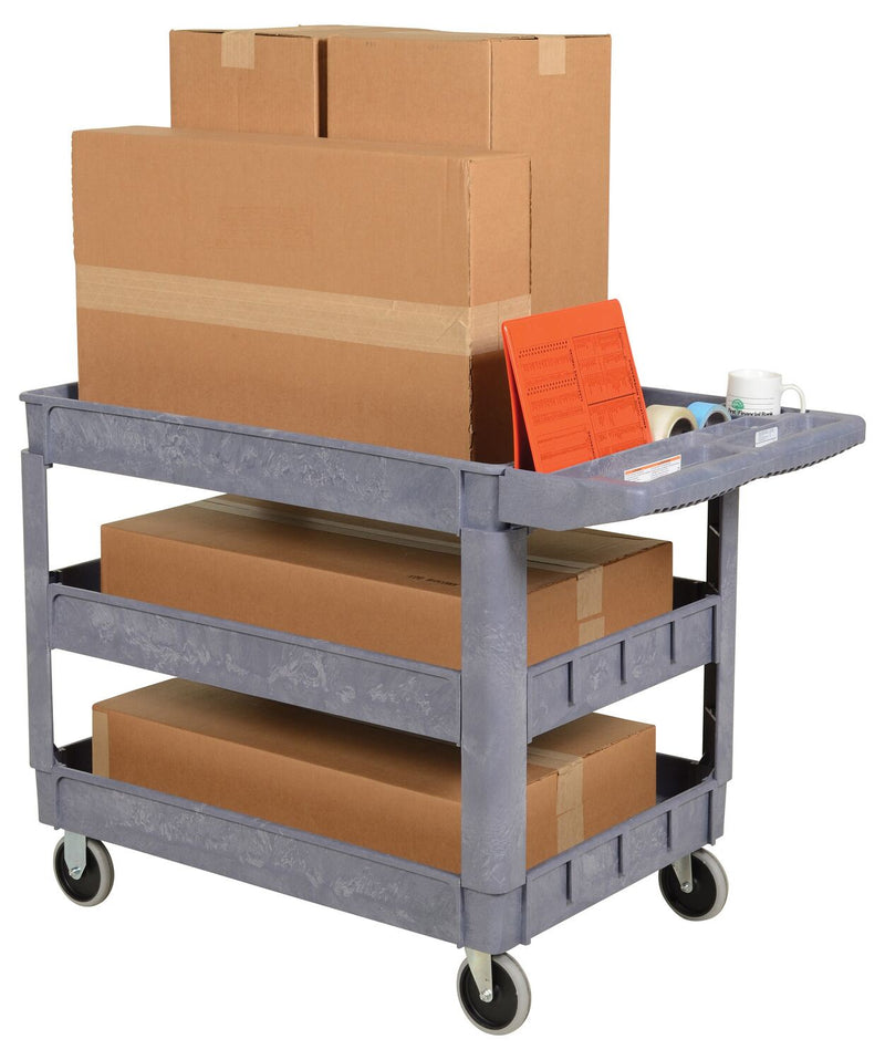 Vestil PLSC-3-2436 Plastic Utility Service Cart 3 Shelves 45 In. x 25-1/2 In. x 33-1/2 In. 550 Lb. Capacity Gray - view 6