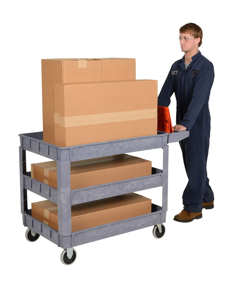 Vestil PLSC-3-2436 Plastic Utility Service Cart 3 Shelves 45 In. x 25-1/2 In. x 33-1/2 In. 550 Lb. Capacity Gray - view 7