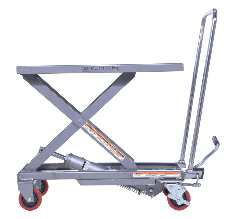 Vestil CART-200-ALUM Aluminum Hydraulic Elevating Cart with Foot Pump 15-3/4 In. x 27 In. 220 Lb. Capacity Silver - view 3