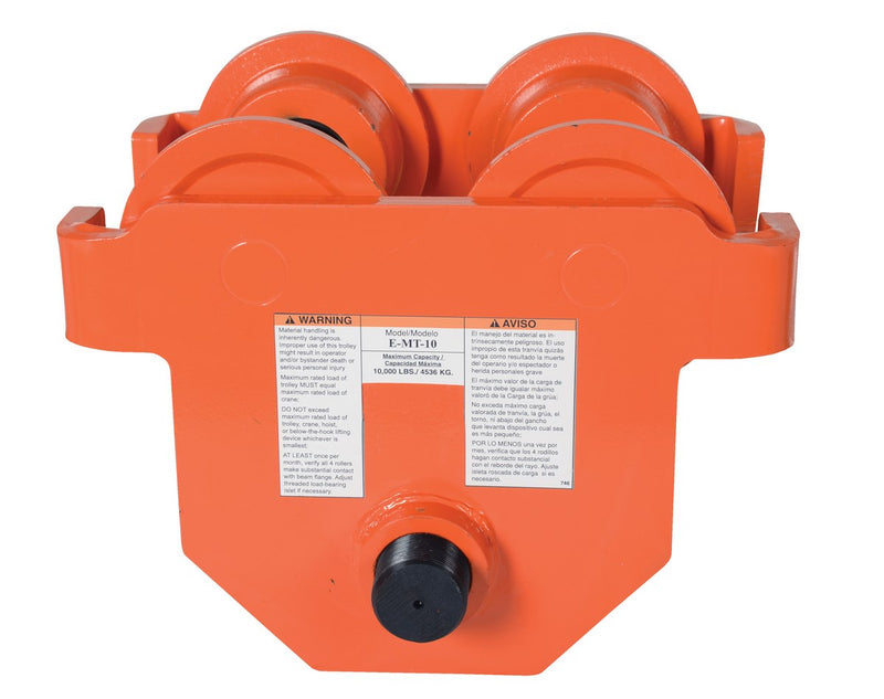 Vestil E-MT-10 Steel Push Eye Manual Trolley 10000 Lb. Capacity Orange - view 4