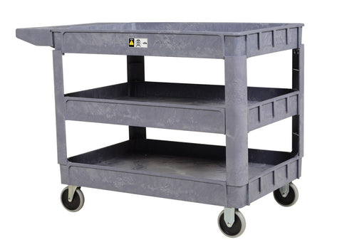 Vestil PLSC-3-2436 Plastic Utility Service Cart 3 Shelves 45 In. x 25-1/2 In. x 33-1/2 In. 550 Lb. Capacity Gray - view 1