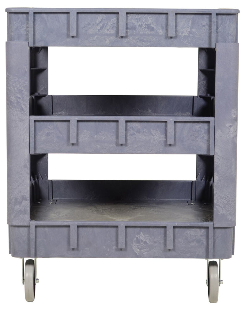 Vestil PLSC-3-2436 Plastic Utility Service Cart 3 Shelves 45 In. x 25-1/2 In. x 33-1/2 In. 550 Lb. Capacity Gray - view 2