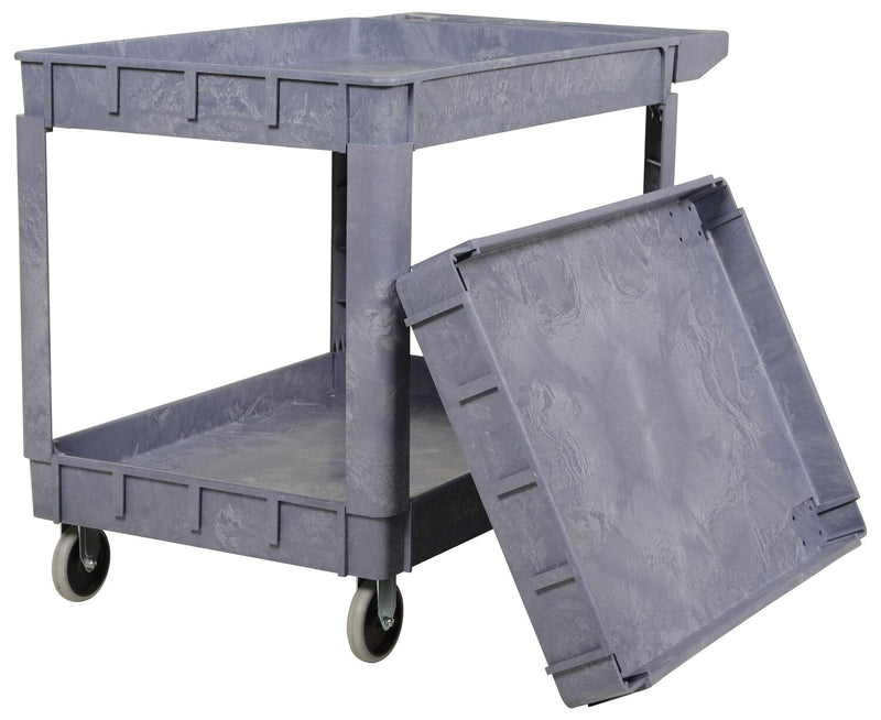 Vestil PLSC-3-2436 Plastic Utility Service Cart 3 Shelves 45 In. x 25-1/2 In. x 33-1/2 In. 550 Lb. Capacity Gray - view 3
